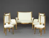 Salon comprenant un canapé, deux fauteuils et deux chaises aux fougères by Louis Majorelle, sold May 2024
