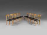 Roberto Aloi, Ensemble de dix chaises, A set of ten chairs in ash, metal and leatherette by Roberto Aloi designed circa 1955