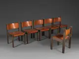 Travail Belge, Suite de six chaises, A set of six Belgian chairs in wood and leather designed circa 1975