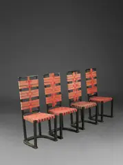 Axel Einar Hjorth, Suite de quatre chaises Futurum, A set of four chairs in painted beech and oak, and fabric by Axel Einar Hjorth designed in 1928 and edited by Nordiska Kompaniet circa 1935