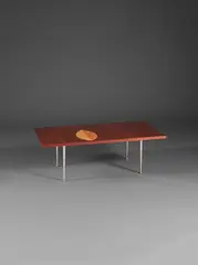 Table basse by Tapio Wirkkala, A stamped table in sipo, American elm, fineline, partially nickel-plated brass and metal by Tapio Wirkkala edited by Ask, offered May 2024