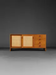 Buffet by Hans J. Wegner, A stamped sideboard in oak and cane by Hans J, sold May 2024