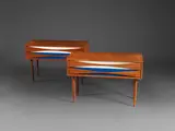 Niels Clausen, Paire de chevets, A pair of bedside tables in partially painted teak by Niels Clausen edited by NC Möbler circa 1960