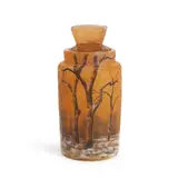 Daum, MINIATURE GLASS PERFUME BOTTLE WITH WINTER SCENE, 1895, enameled decoration