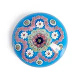 Clichy Turquoise-Ground Patterned Glass Paperweight, France, ht. 2, dia. 3 in.