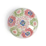 France, green and pink circles on upset muslin ground, ht. 2, dia. 3 in. by Baccarat Millefiori Circlets Glass Paperweight, sold May 2024