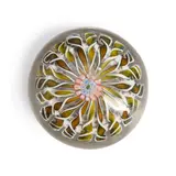 France, aventurine and white twisted ribbons with coral and blue millefiori center, ht. 2, dia. 3 in. by St. Louis Crown Glass Paperweight, sold May 2024