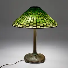 Tiffany Studios, "Geometric" Table Lamp, 1910, patinated bronze base