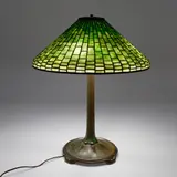 Tiffany Studios, "Geometric" Table Lamp, 1910, patinated bronze base