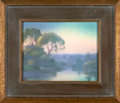 Fred Rothenbusch, for Rookwood Pottery Vellum Plaque Depicting an Evening Landscape