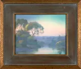 Fred Rothenbusch, for Rookwood Pottery Vellum Plaque Depicting an Evening Landscape