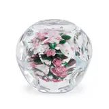 Paul Stankard, Faceted Double-sided Paperweight with Pink and White Flowers