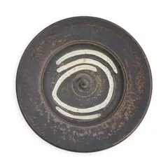 Modern Studio Pottery Wall Plaque, United States, early 21st century, possibly by Tim Rowan, foot rim hanger, impressed stamp marks with two-barred cross and "T," ht. 4, dia. 21 in.