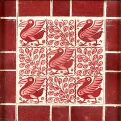 William De Morgan, Red Lustre Tile Depicting Five Pelicans