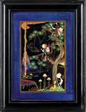 Daisy Makeig-Jones, for Wedgwood Fairyland Lustre "Elves in a Pine Tree" Plaque, 1925, lacquered wood frame 13 x 10 in