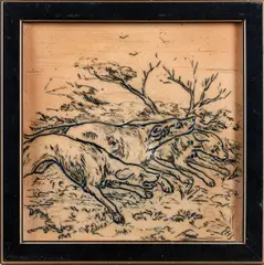 Hannah Barlow, for Doulton Lambeth Stoneware Tile Depicting Coursing Hounds