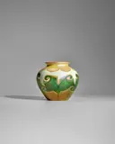 Bulbous Vase by Quezal Art Glass and Decorating Company, hand-blown glass, decorated with pulled feather design, engraved 'Quezal', sold Dec 2024