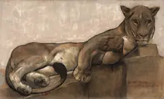 Paul Jouve, 'Lionne Couchee sur un Rocher'