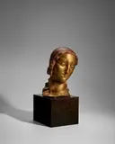 Alfred Janniot, Nymph Head From the 'Homage to Jean Goujon' (Right Detail), gilt and cold painted bronze, on patinated bronze base