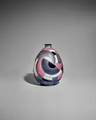 Camille Faure, Vase, enameled copper, Primrose body shape, enamel mark 'C
