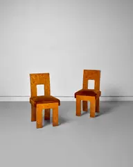 Maison Desny, Pair of Chairs, bird's eye maple, velvet