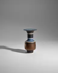 Dame Lucie Rie, Sgraffito Vase with Flaring Lip, porcelain with a manganese and blue glaze and incised design, artist's monogram seal 'LR'