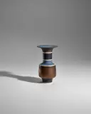 Dame Lucie Rie, Sgraffito Vase with Flaring Lip, porcelain with a manganese and blue glaze and incised design, artist's monogram seal 'LR'