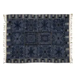 Barbro Nilsson, Blue Carnations Carpet, for Marta Maas-Fjetterstrom AB, hand-woven wool, woven manufacturer's mark and artist's initials to lower edge 'AB MMF BN'