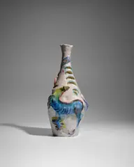 Vase by Marcello Fantoni, crackled glaze stoneware, decorated with seahorses and abstract motifs, 'Chantal MADE ITALY' and 'fantoni' marks in blac, offered Dec 2024