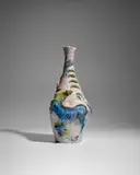 Marcello Fantoni, Vase, crackled glaze stoneware, decorated with seahorses and abstract motifs, 'Chantal MADE ITALY' and 'fantoni' marks in black script