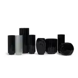 George Sakier, Group of Eight Vases, for Fostoria Glass Company, mold-blown glass, one bearing Fostoria paper label