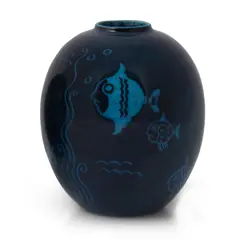 Viktor Schreckengost, Vase With Fish, for Cowan Pottery, drypoint decorated glazed earthenware