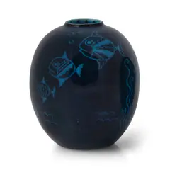 Viktor Schreckengost, Vase With Fish, for Cowan Pottery, drypoint decorated glazed earthenware