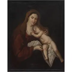 A Partir de Anton van Dyck, DESCANSO EN LA HUIDA DE EGIPTO (DETALLE), Óleo sobre tela
