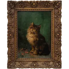 Leon Charles Hubert, RETRATO DE GATO, Óleo sobre tabla
