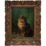Leon Charles Hubert, RETRATO DE GATO, Óleo sobre tabla