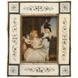 JANE CONDESA DE HARRINGTON CON SUS HIJOS by A la Manera de Joshua Reynolds, Óleo sobre lámina de marfil con marco laminado de hueso esgrafiado y entintado, sold Feb 2025