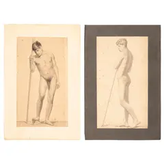 PAR DE DESNUDOS MASCULINOS by Adrián Unzueta, Grafito y carboncillo sobre papel, sold Feb 2025