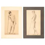 Adrián Unzueta, PAR DE DESNUDOS MASCULINOS, Grafito y carboncillo sobre papel