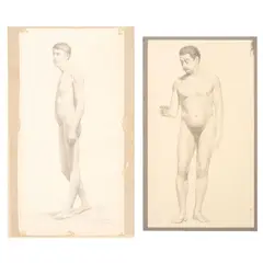 PAR DE DESNUDOS MASCULINOS by Adrián Unzueta, Grafito y carboncillo sobre papel, sold Feb 2025