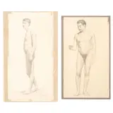 Adrián Unzueta, PAR DE DESNUDOS MASCULINOS, Grafito y carboncillo sobre papel