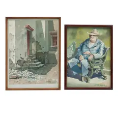 Antonio López Oliver, Entrada de casa y Hombre sentado, 1981, Acuarela sobre papel