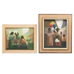 Fernando Melena Núñez, Vendedora de Palomas / Vendedora de Globos, Óleo, 40 x 50 cm. / 50 x 40 cm. Firmados "MELENA"