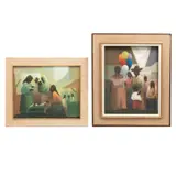 Fernando Melena Núñez, Vendedora de Palomas / Vendedora de Globos, Óleo, 40 x 50 cm. / 50 x 40 cm. Firmados "MELENA"
