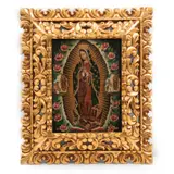 Virgen de Guadalupe, SIGLO XX, Óleo sobre tela, marco de madera dorada