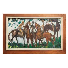 Firmado Leandro, Caballos, 1986, Óleo sobre tela