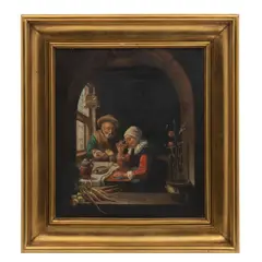 Replica de Frans van Mieris, Pareja de ancianos, Óleo sobre tela