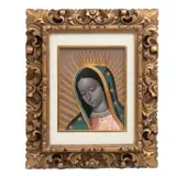 Virgen de Guadalupe, MÉXICO, SIGLO XX, Óleo sobre tablero(?), marco de madera dorada