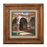 Firmado J. Hdez, Patio, Óleo sobre tela