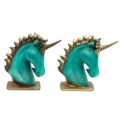 Cabezas de Unicornio, SIGLO XX, Bronce, acabado dorado y patinados en color verde